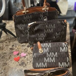 MKF Collection Brown and Tan Handbag Set